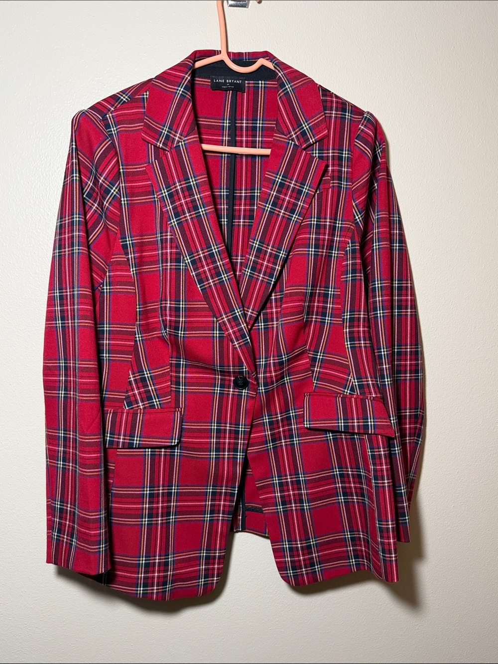 Lane Bryant Red Plaid Tailored Single-Button Blazer